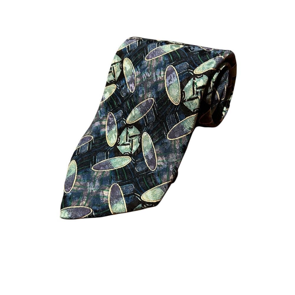 Brioni Necktie‎ Vintage Mens Multicolor Silk Abstract Italy Gold Chain